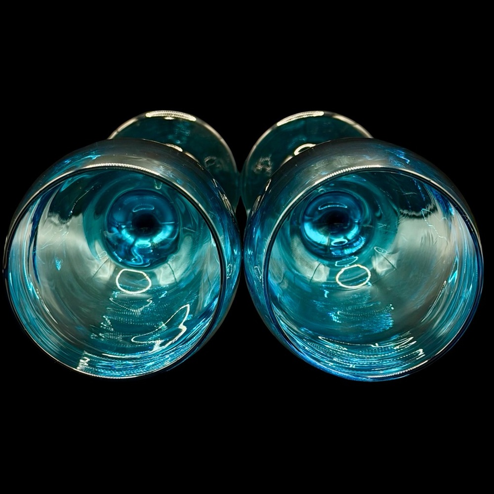 Vintage Cristar Rioja Wine Drinking Glass Goblet, Aqua Blue 8"‎ Tall Set of 2 - Picture 3 of 5